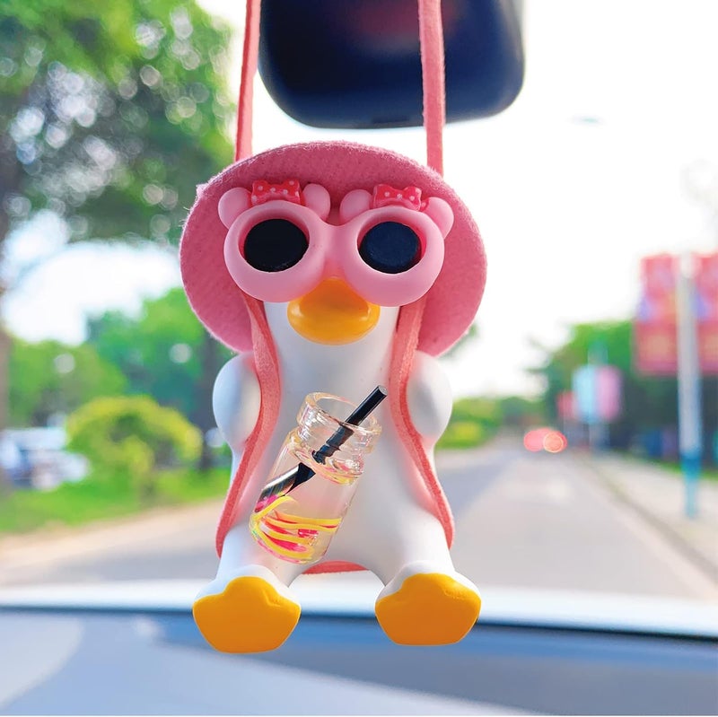 زينة تعليق على شكل بطة متأرجحة للسيارة، إكسسوارات تعليق مرآة السيارة باللون الوردي، قلادة لطيفة لمرآة الرؤية الخلفية، إكسسوارات داخلية للسيارة، هدايا صغيرة لديكور المكتب/المنزل/الغرفة - Image 2