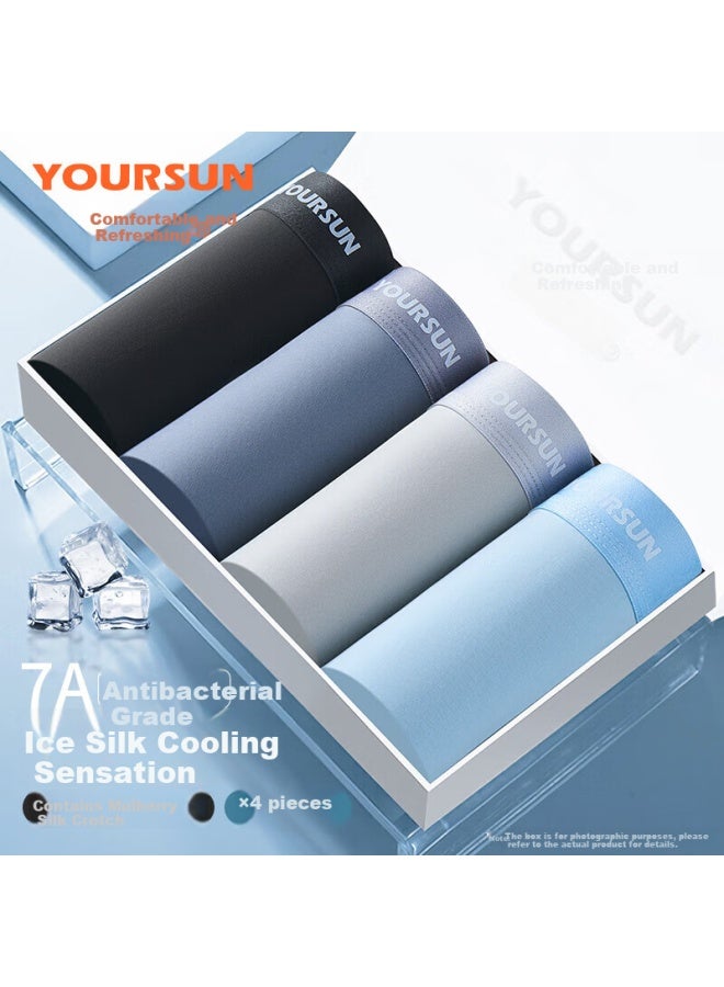 Your Sun Yi Er Shuang 7a Antibacterial Men's Underwear Men's Ice Silk Breathable Flat Angle Men's Underpants Men's Summer Four-corner Shorts Head 4 Pieces - Image 2