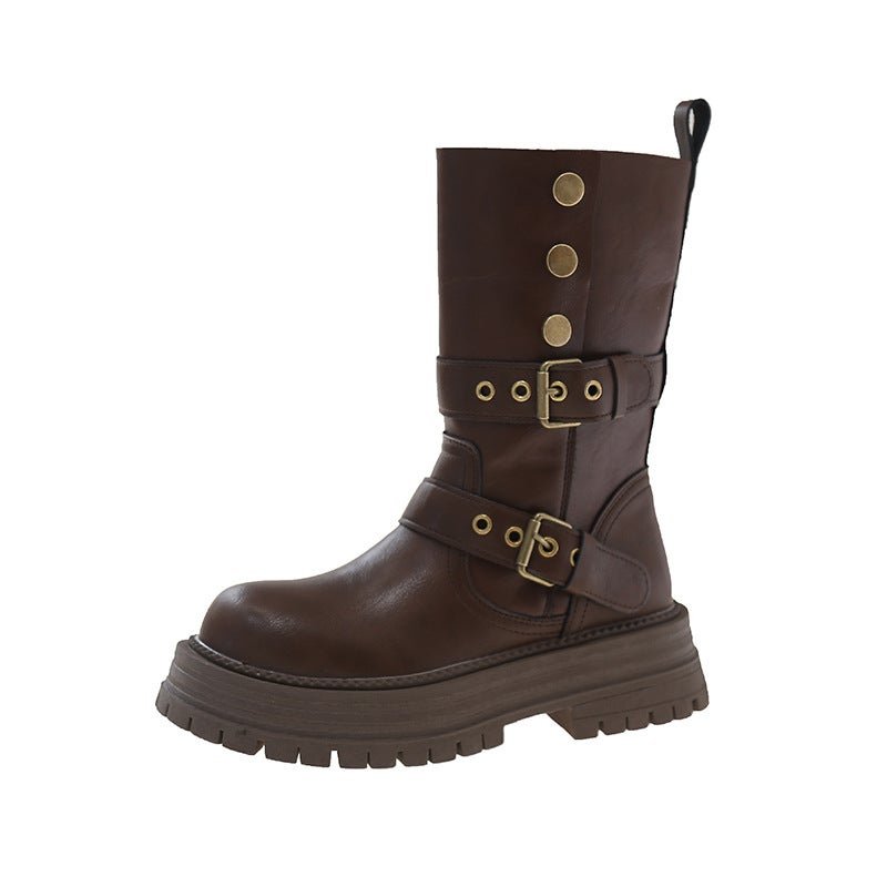British Style Martin Boots For Women 2025 Retro Melard Short Boots Thick-Soled Chunky Heel Versatile Riding Boots - Image 1
