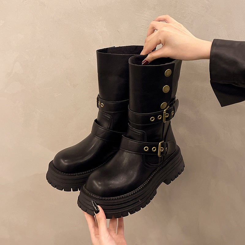 British Style Martin Boots For Women 2025 Retro Melard Short Boots Thick-Soled Chunky Heel Versatile Riding Boots - Image 2