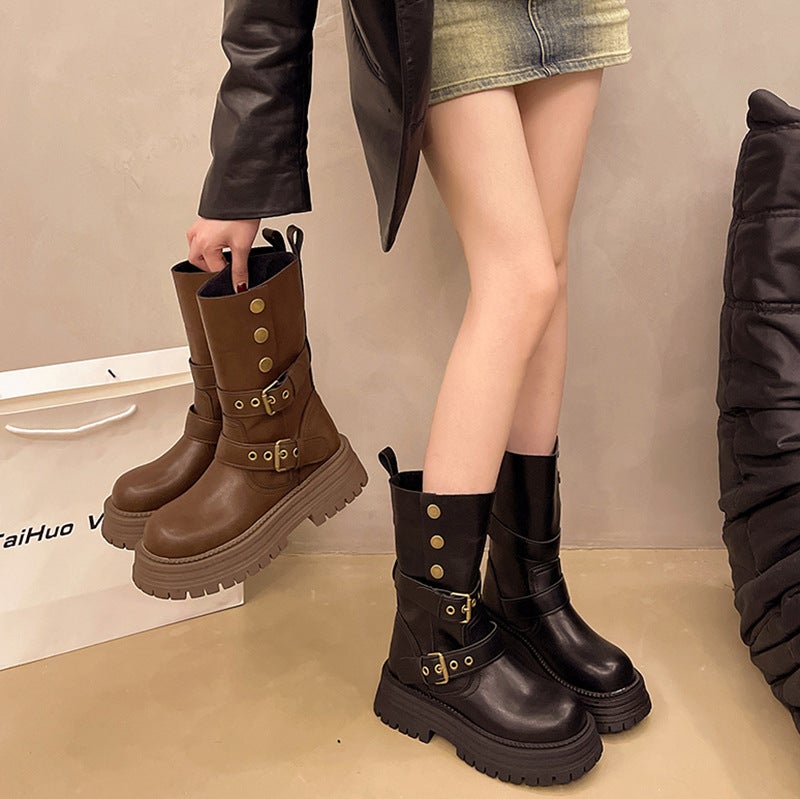 British Style Martin Boots For Women 2025 Retro Melard Short Boots Thick-Soled Chunky Heel Versatile Riding Boots - Image 4