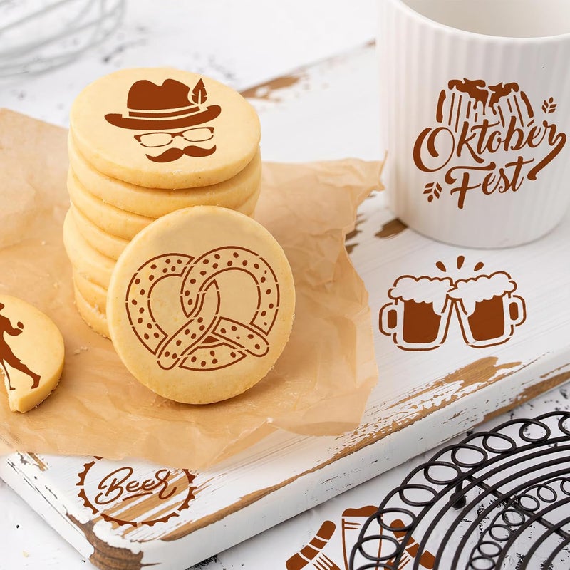 JULBEAR 36 Pieces Reusable Oktoberfest Cookie Cake Stencils Beer Stencils Bavarian Style Templates Mold Tools for Oktoberfest Party Cookies Baking Painting Coffee Decoration - Image 5