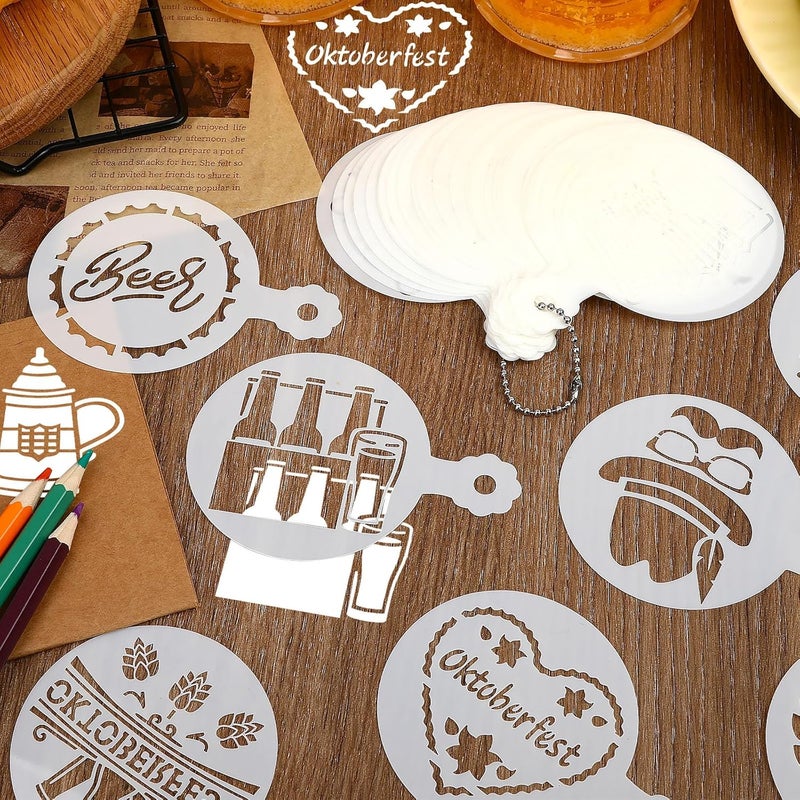 JULBEAR 36 Pieces Reusable Oktoberfest Cookie Cake Stencils Beer Stencils Bavarian Style Templates Mold Tools for Oktoberfest Party Cookies Baking Painting Coffee Decoration - Image 3