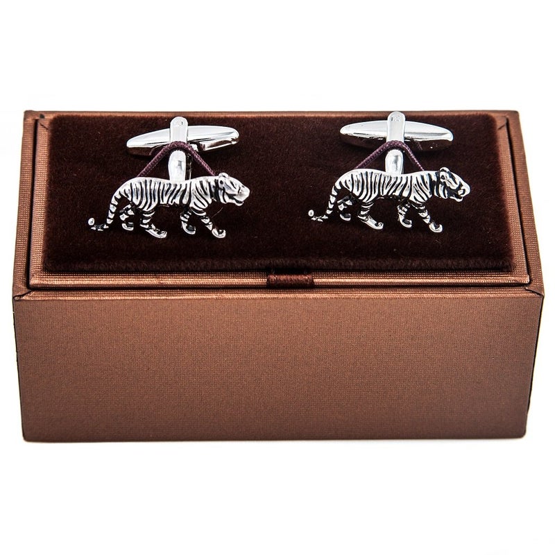 MRCUFF Tiger Big Cat Pair Cufflinks in a Presentation Gift Box & Polishing Cloth - Image 1