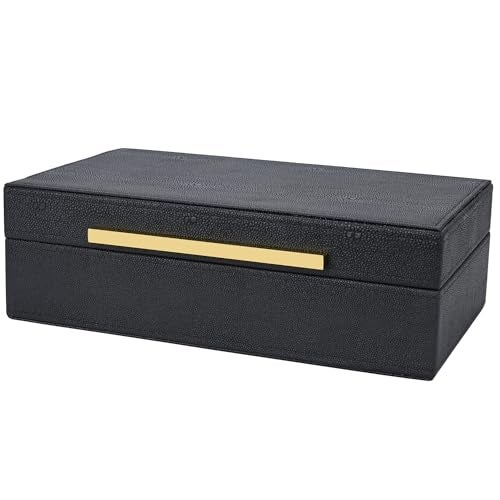XIGEXIGE Small Black Shagreen box Faux Leather Decorative Box,Keepsake And Memory Storage Decorative Boxes with Lids for Modern Home Decor Jewelry Box Organizer - Image 2