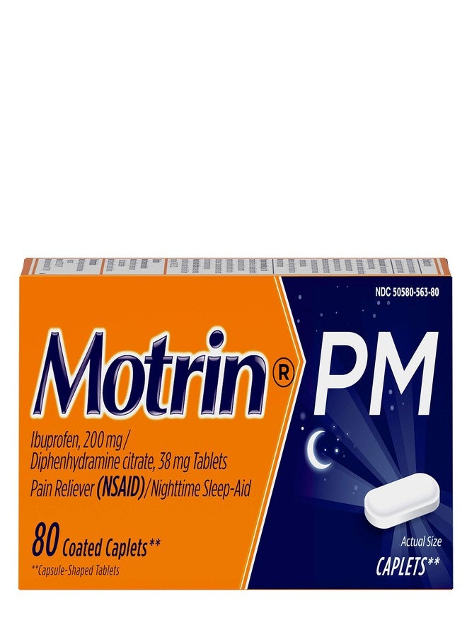 Motrin PM Pain Reliever, Coated Caplets - 80 count, 2 Pack - Image 1