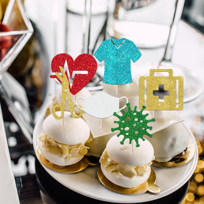 RSSTARXI 24 PACK CUPCAKE CUPCAKE TOPPERS CAP CAP اسمع RN تحت عنوان تمريض كب كيك يختار ديكورات ممرضة للحفلة لممرضة RN طبية تخرج من كعكة عيد الميلاد تحت عنوان - Image 5