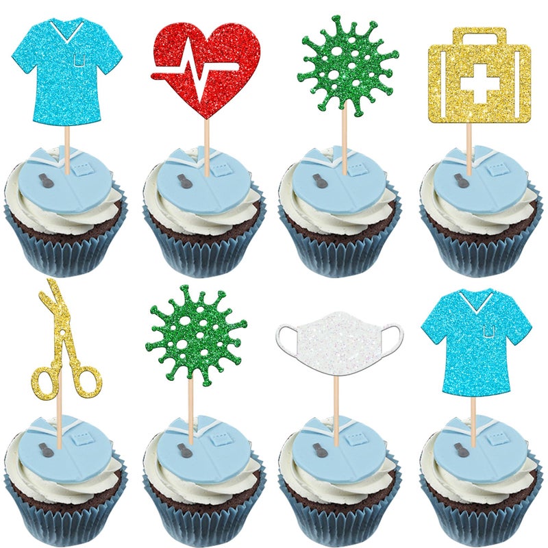 RSSTARXI 24 PACK CUPCAKE CUPCAKE TOPPERS CAP CAP اسمع RN تحت عنوان تمريض كب كيك يختار ديكورات ممرضة للحفلة لممرضة RN طبية تخرج من كعكة عيد الميلاد تحت عنوان - Image 1