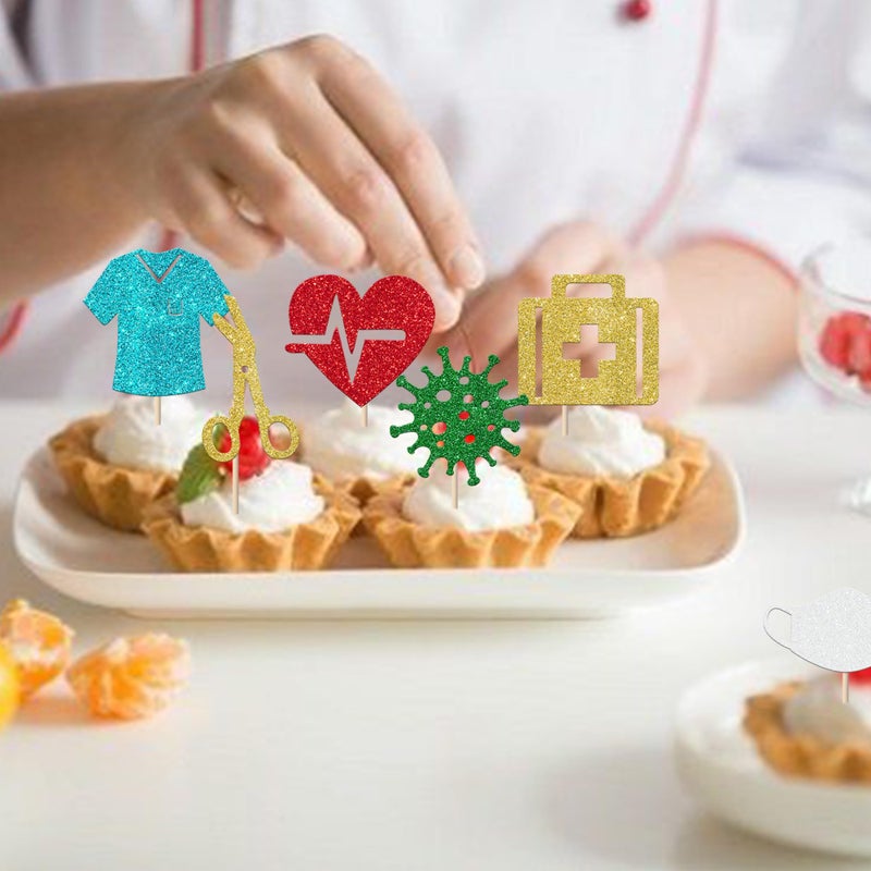 RSSTARXI 24 PACK CUPCAKE CUPCAKE TOPPERS CAP CAP اسمع RN تحت عنوان تمريض كب كيك يختار ديكورات ممرضة للحفلة لممرضة RN طبية تخرج من كعكة عيد الميلاد تحت عنوان - Image 4