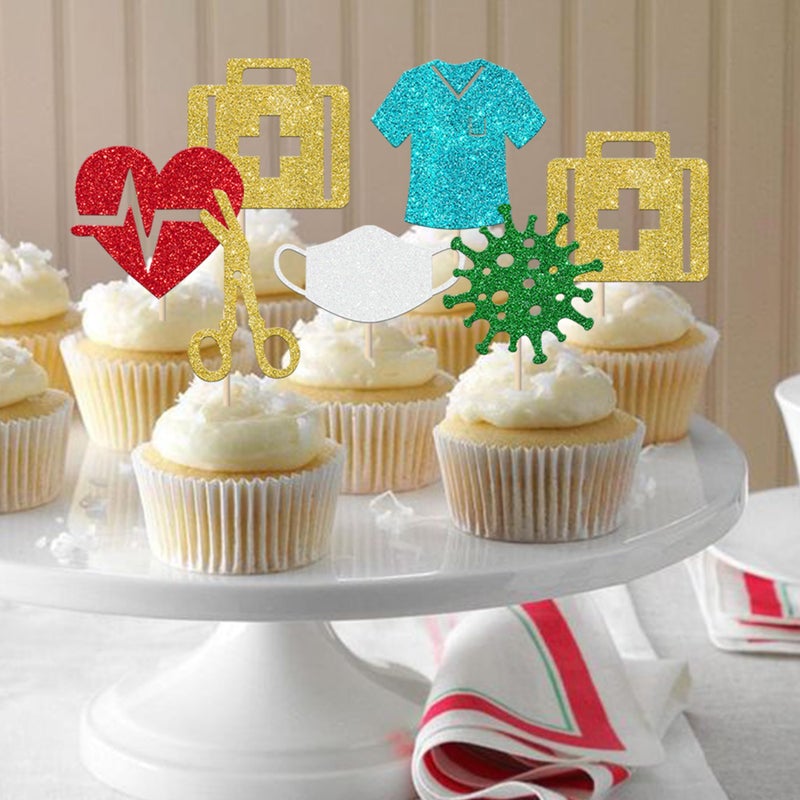RSSTARXI 24 PACK CUPCAKE CUPCAKE TOPPERS CAP CAP اسمع RN تحت عنوان تمريض كب كيك يختار ديكورات ممرضة للحفلة لممرضة RN طبية تخرج من كعكة عيد الميلاد تحت عنوان - Image 3