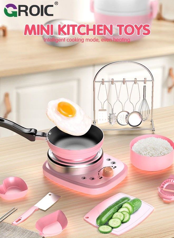 GROIC 24PCS Kid Cooking Set,Montessori Kitchen Tools,Utensils includes Stove Burner Aprons Cooking Tool for Real Food Making,Play Food Set for Kids Kitchen,Play Kitchen Appliances(Pink) - Image 2