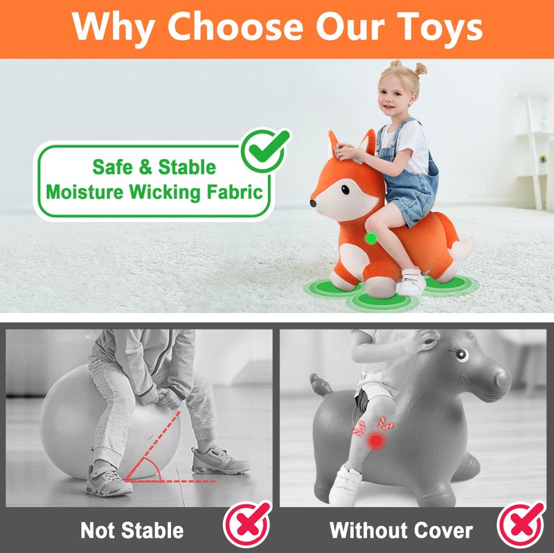 iPlay, iLearn Bouncy Pals Fox Hopping Horse, Plush Inflatable Animal Hopper, Indoor n Outdoor Ride on Jumping Bounce Toys, Birthday Gift for 18 Months 2 3 4 5 Year Old Kids Toddlers Boys Girls - Image 3