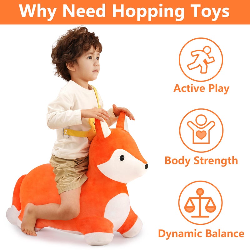 iPlay, iLearn Bouncy Pals Fox Hopping Horse, Plush Inflatable Animal Hopper, Indoor n Outdoor Ride on Jumping Bounce Toys, Birthday Gift for 18 Months 2 3 4 5 Year Old Kids Toddlers Boys Girls - Image 2