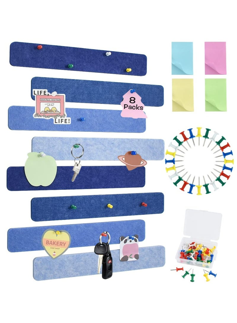 8Pcs Blue Cork Board Bar Strips with 35 Pushpins, Self-Adhesive Bulletin Board Strips No Damage for Wall, Felt Pin Board for Paste Notes, Photos, Schedules Office Decor - Image 1