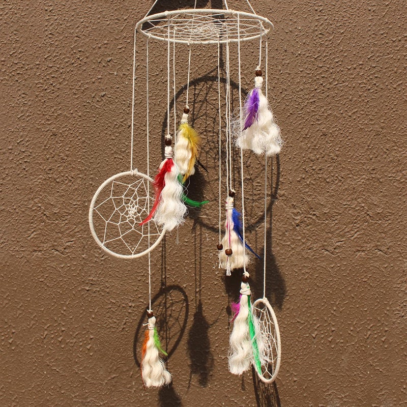 Decorcreed round Hanging With Colourful Feathers Hanging Picture Organizer With Wooden Clips - Image 3