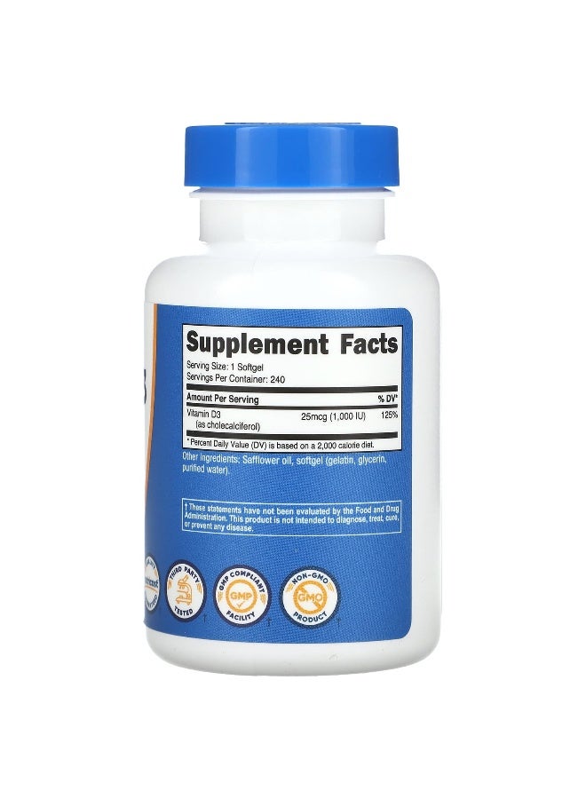Nutricost, Vitamin D3, 1,000 IU, 240 Softgels - Image 2