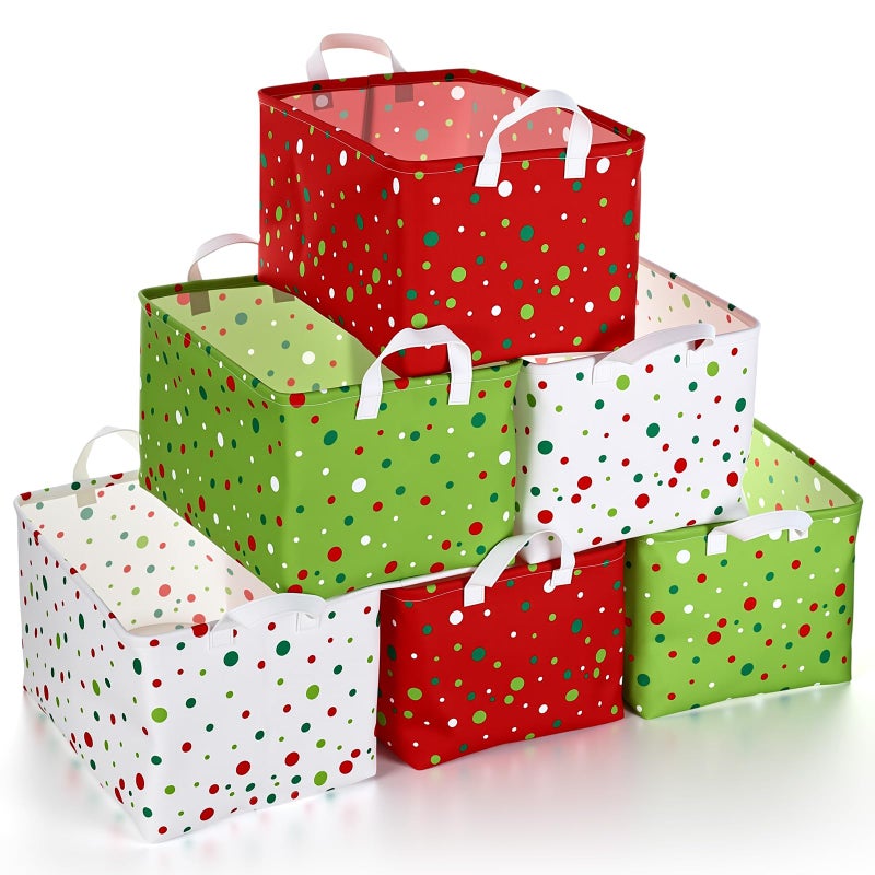 LemonRoad 6 Pcs Storage Bin Baskets Christmas Candy Themed Shelf Baskets Rectangular Foldable Clothes Washing Bin for Xmas Holidays Bedroom Classroom Home Shelves - Image 2