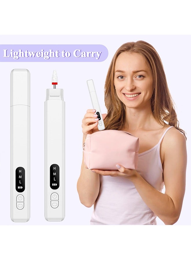 Electric Nail Drill Kit, 3 Speeds Rechargeable Nail File Machine, Cordless Hand Foot Care Tool with Nail Drill Bits for Polishing Shape Tools (White)