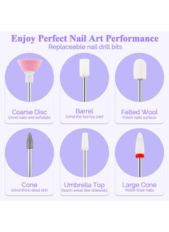 MAANGE Electric Nail Drill Kit, 3 Speeds Rechargeable Nail File Machine, Cordless Hand Foot Care Tool with Nail Drill Bits for Polishing Shape Tools (White)  - Image 2