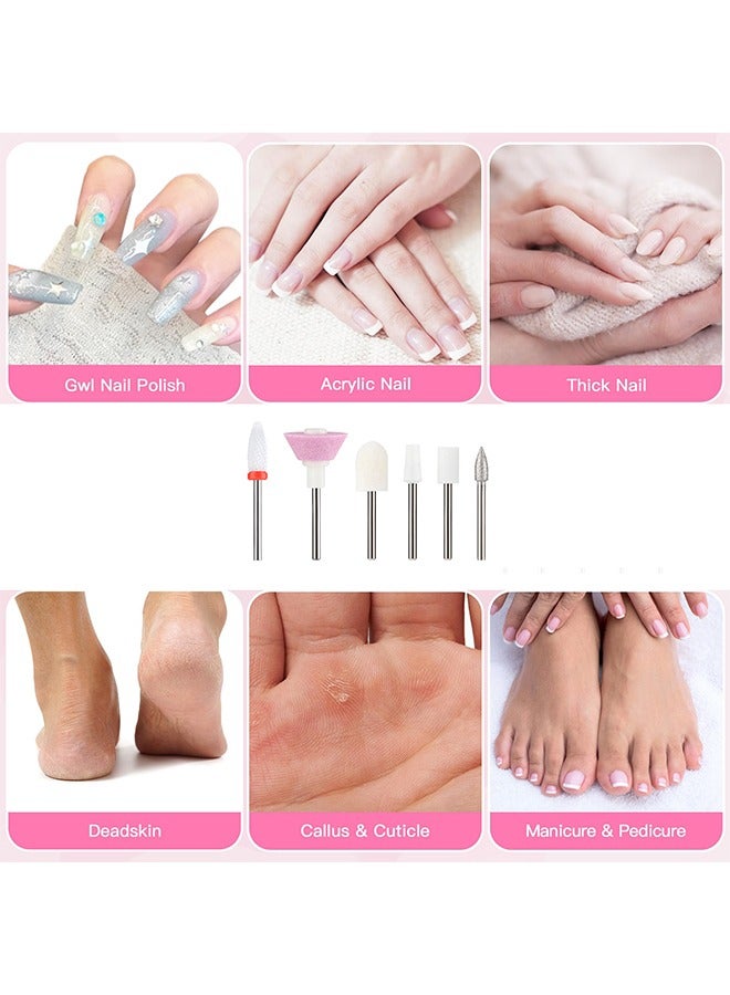 Electric Nail Drill Kit, 3 Speeds Rechargeable Nail File Machine, Cordless Hand Foot Care Tool with Nail Drill Bits for Polishing Shape Tools (White)