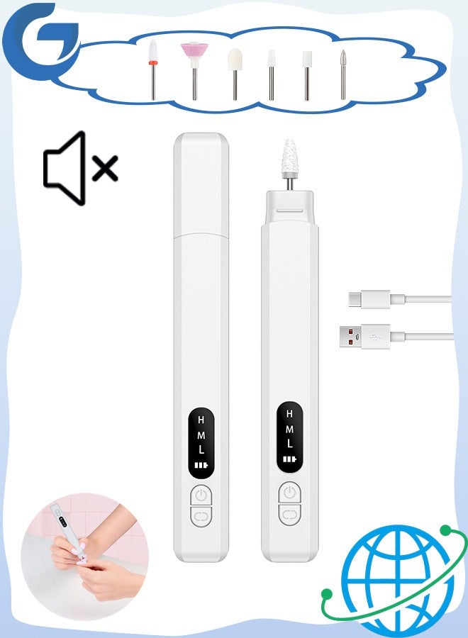 مانجي طقم حفر الأظافر الكهربائي ، آلة ملف الأظافر القابلة لإعادة الشحن 3 سرعات ، أداة العناية بالقدم اليدوية اللاسلكية مع لقم ثقب الأظافر لأدوات تشكيل التلميع (أبيض) - Image 1