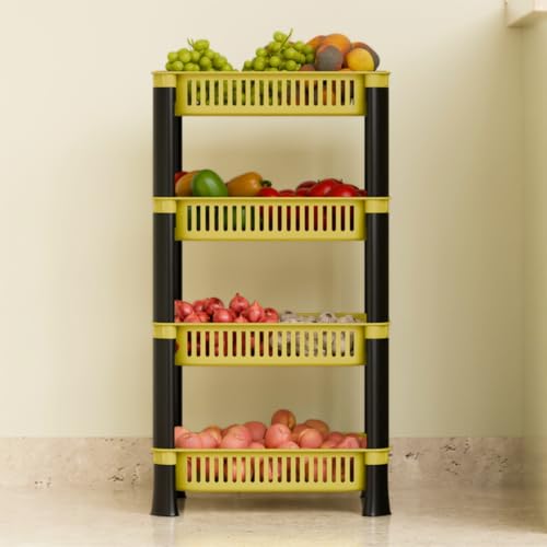 Biltoxi Multipurpose Plastic Storage Rack, Onion Potato Sabji Basket for Kitchen and Home (4 Layer, Yellow) - Image 1
