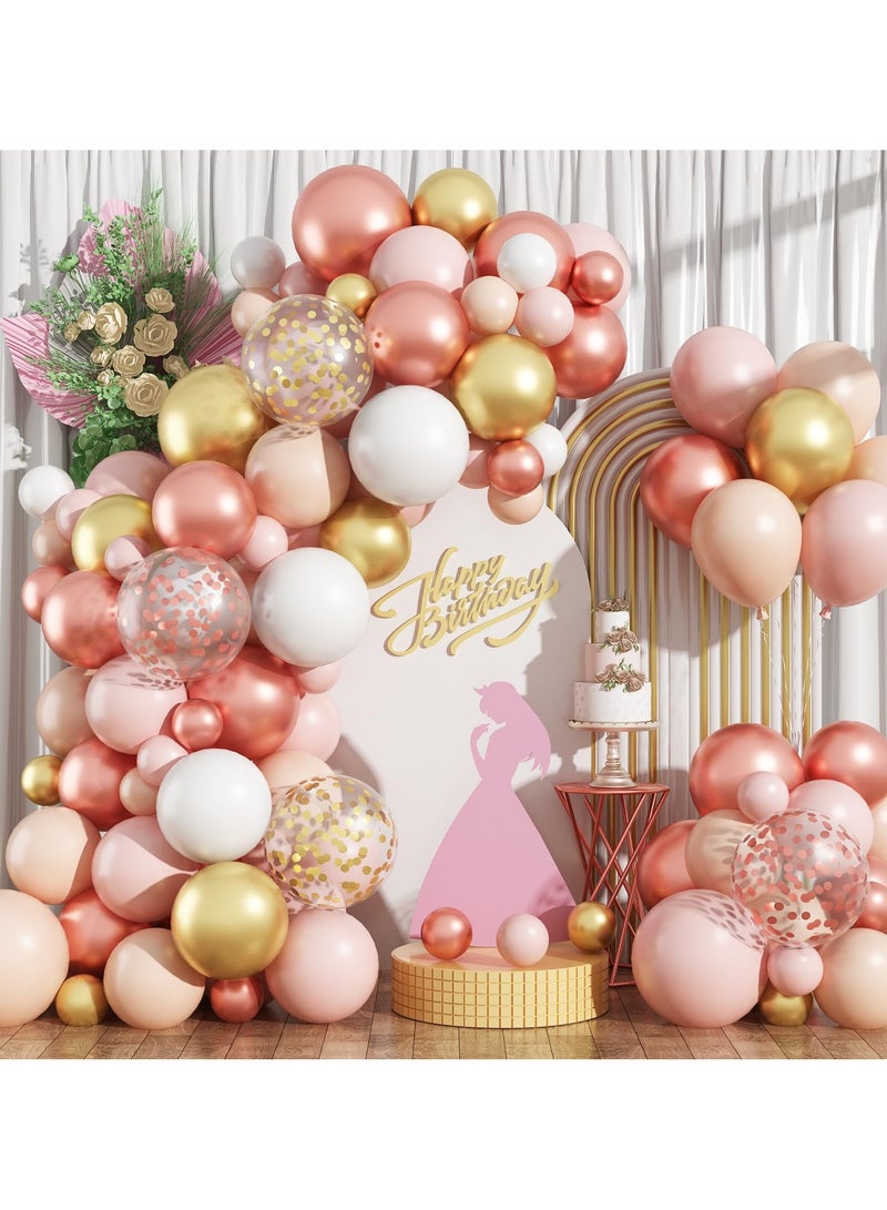 Rose Gold Balloon Arch Kit Nude Light Pink Gold Confetti Party Balloon Garland Metallic Pink White Pastel Orange Balloons for Women Princess Baby Shower Bridal Wedding Brithday Party Decor - Image 1