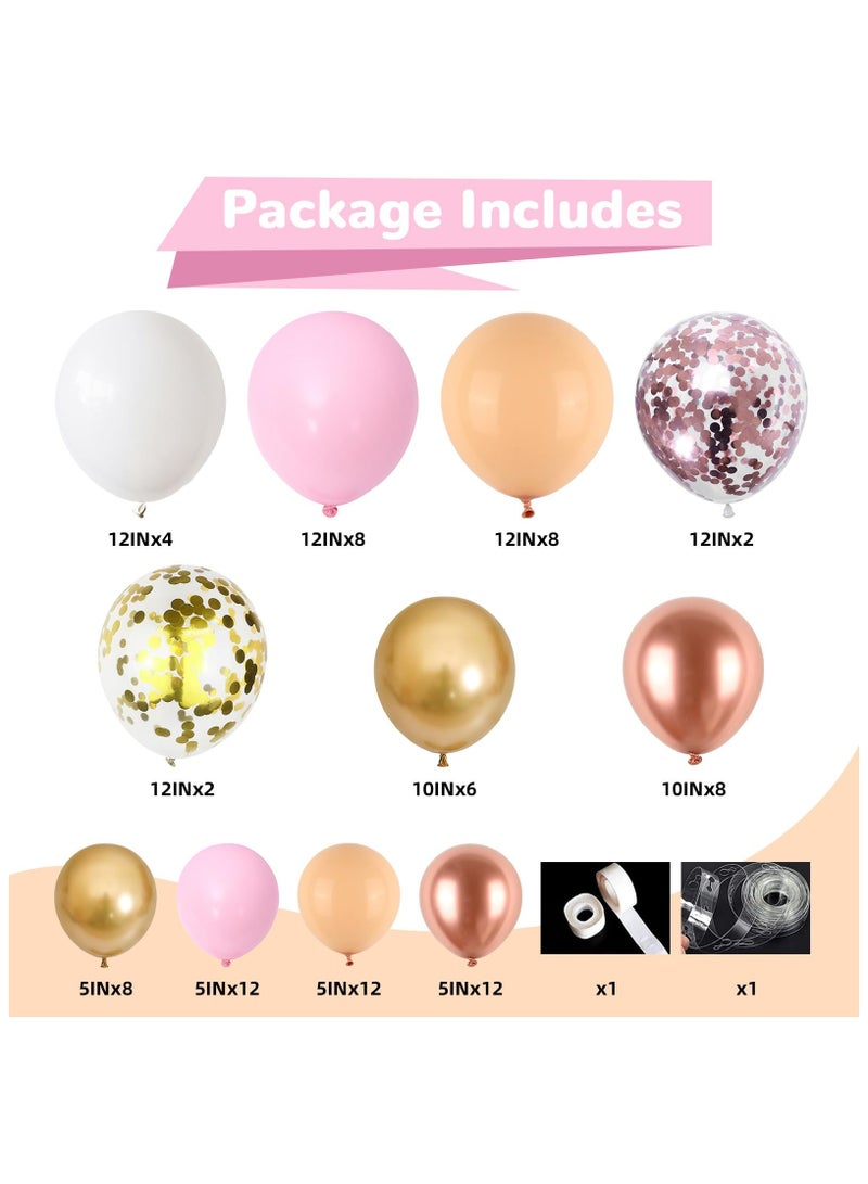 Rose Gold Balloon Arch Kit Nude Light Pink Gold Confetti Party Balloon Garland Metallic Pink White Pastel Orange Balloons for Women Princess Baby Shower Bridal Wedding Brithday Party Decor - Image 2
