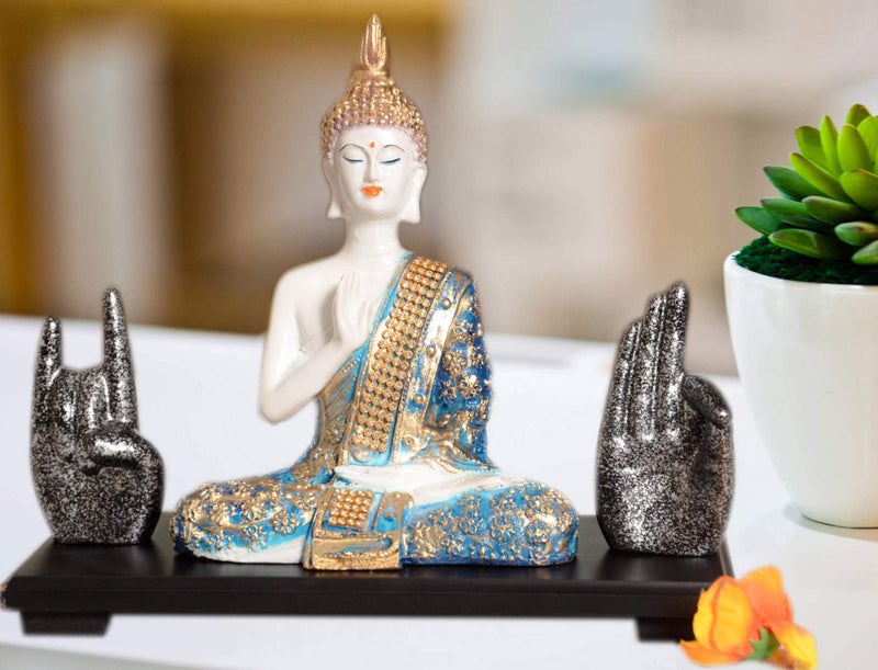 Mariner's Creation® Meditating Buddha Statue with Two Hand MUDRA and Wooden Tray | Buddha Statue for Home Decor | Decorative SHOWPIECE | Buddha Idol | House Warming Gift | - Image 1
