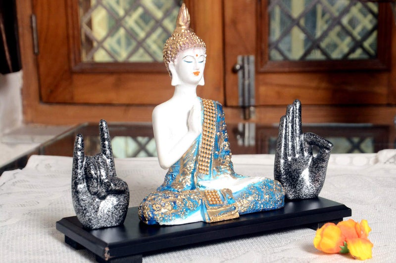 Mariner's Creation® Meditating Buddha Statue with Two Hand MUDRA and Wooden Tray | Buddha Statue for Home Decor | Decorative SHOWPIECE | Buddha Idol | House Warming Gift | - Image 3
