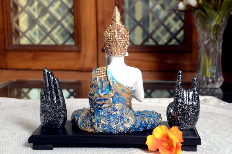 Mariner's Creation® Meditating Buddha Statue with Two Hand MUDRA and Wooden Tray | Buddha Statue for Home Decor | Decorative SHOWPIECE | Buddha Idol | House Warming Gift | - Image 5