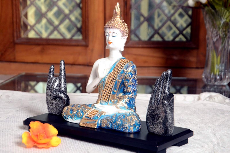 Mariner's Creation® Meditating Buddha Statue with Two Hand MUDRA and Wooden Tray | Buddha Statue for Home Decor | Decorative SHOWPIECE | Buddha Idol | House Warming Gift | - Image 4