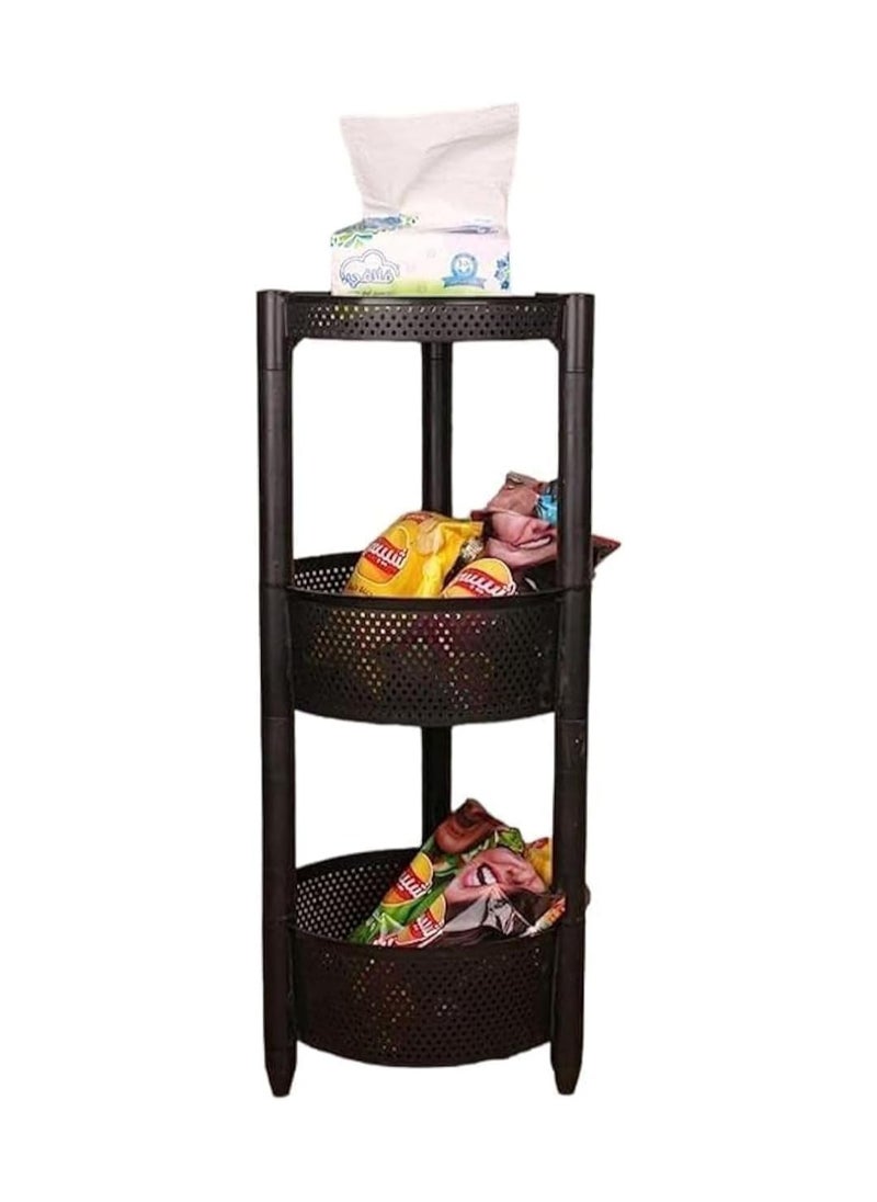 Generic Round Trolley Kitchen Storage Cart with Fruit Vegetable Storage Baskets (Black, 3 Layer)  - Image 1