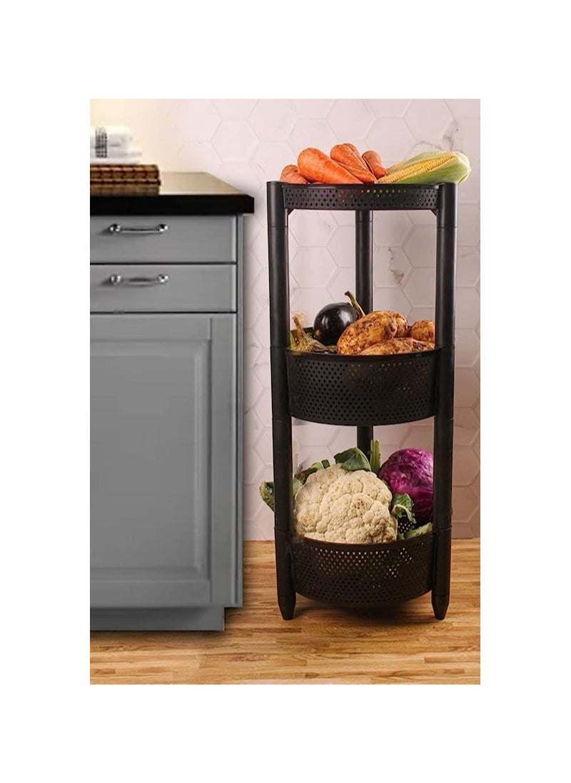Generic Round Trolley Kitchen Storage Cart with Fruit Vegetable Storage Baskets (Black, 3 Layer)  - Image 2