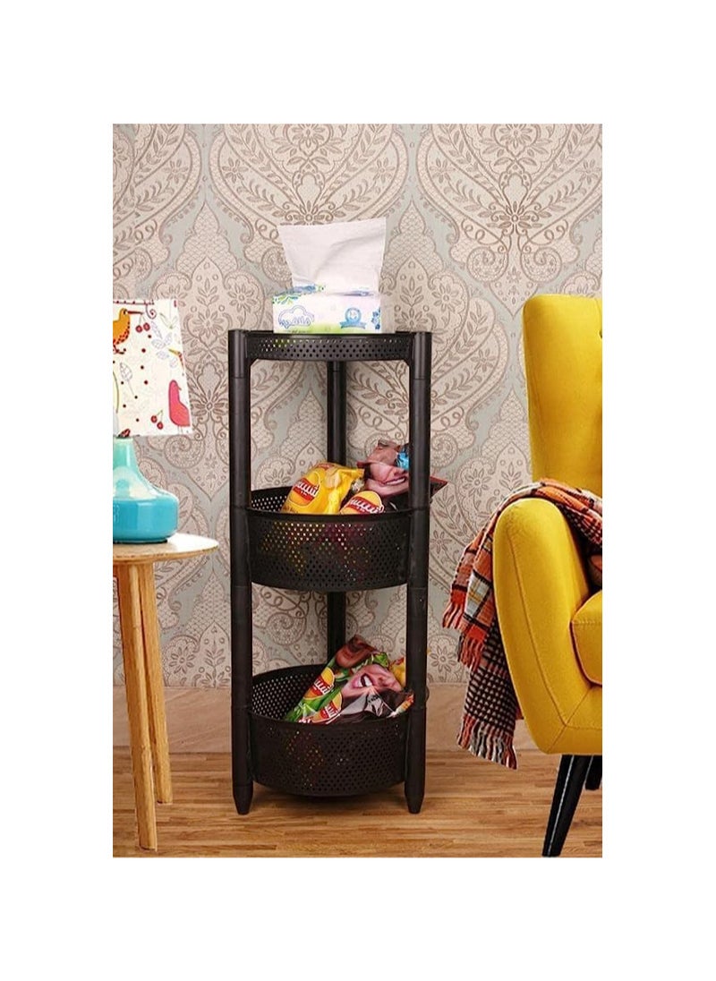 Generic Round Trolley Kitchen Storage Cart with Fruit Vegetable Storage Baskets (Black, 3 Layer)  - Image 3