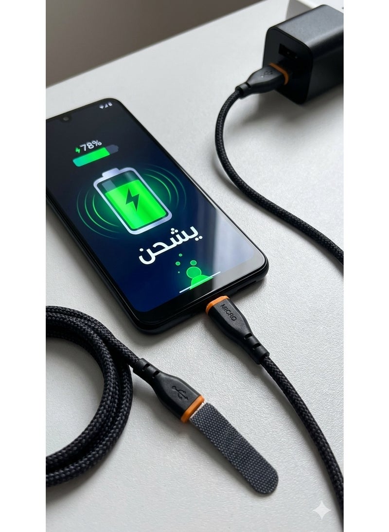 أكس-سكوت كابل شحن مايكرو يو إس بي، كابل نقل بيانات وشحن سريع، سلك متين منسوج، كابل نقل عالي السرعة للهواتف الذكية والأجهزة اللوحية وهواتف أندرويد وأجهزة يو إس بي - 1 متر - Image 3