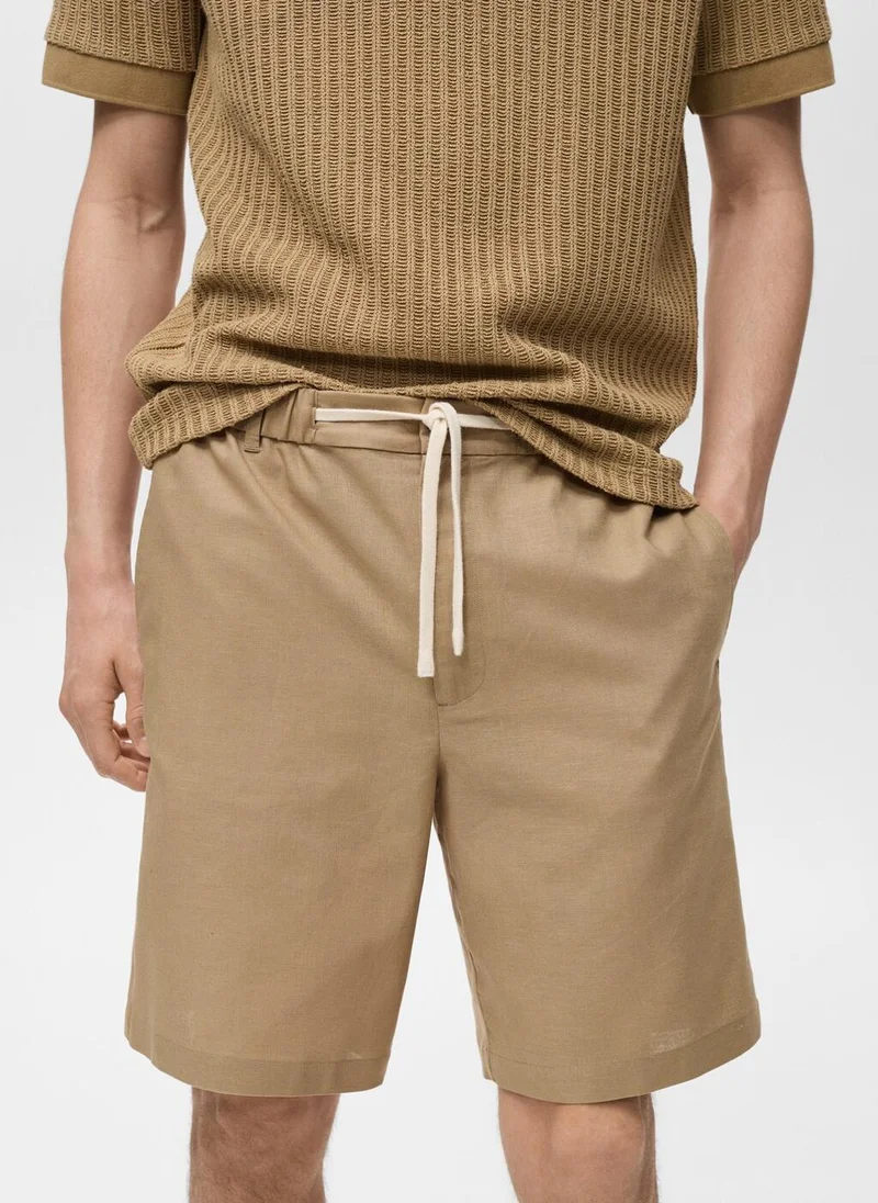 مانجو مان Linen Bermuda Shorts With Drawstring