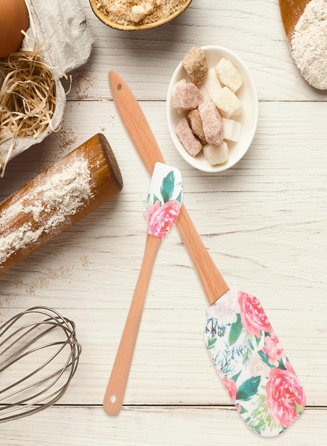 VOSAREA Silicone Spatula Dough Scraper with Wooden Handle Floral Pattern Rubber Spatula Mixing Scraper Cream Butter Spatula for Kitchen Baking Cooking, 30.80X6.00X1.20CM - Image 5