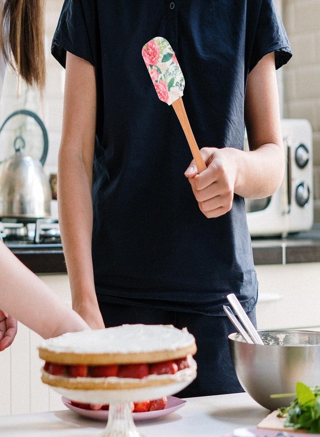 VOSAREA Silicone Spatula Dough Scraper with Wooden Handle Floral Pattern Rubber Spatula Mixing Scraper Cream Butter Spatula for Kitchen Baking Cooking, 30.80X6.00X1.20CM - Image 3