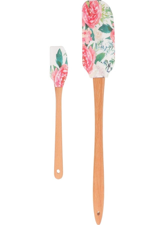 VOSAREA Silicone Spatula Dough Scraper with Wooden Handle Floral Pattern Rubber Spatula Mixing Scraper Cream Butter Spatula for Kitchen Baking Cooking, 30.80X6.00X1.20CM - Image 1