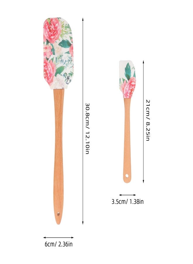 VOSAREA Silicone Spatula Dough Scraper with Wooden Handle Floral Pattern Rubber Spatula Mixing Scraper Cream Butter Spatula for Kitchen Baking Cooking, 30.80X6.00X1.20CM - Image 2