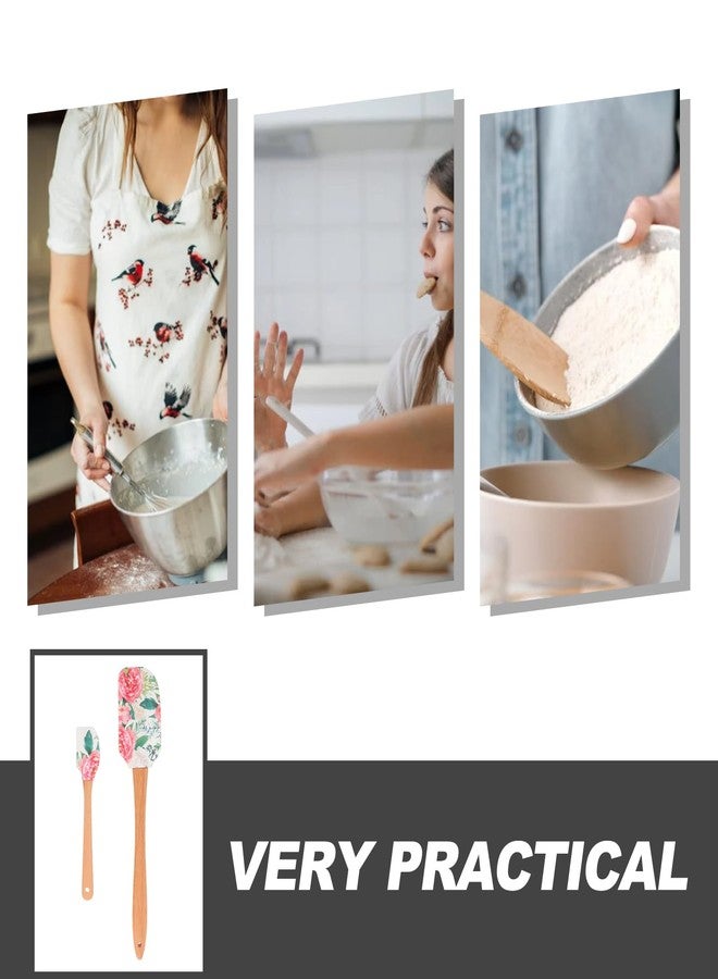 VOSAREA Silicone Spatula Dough Scraper with Wooden Handle Floral Pattern Rubber Spatula Mixing Scraper Cream Butter Spatula for Kitchen Baking Cooking, 30.80X6.00X1.20CM - Image 4