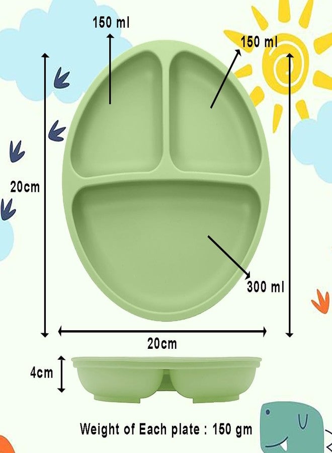 TONY STARK Baby Suction Plates for Baby Feeding with 4 Strong Suction Cups, Silicone Toddler Plates with Deep Divided for Kids to Feed Themselves, Dish Washer & Micro-Wave Oven Safe (Green) - Image 3
