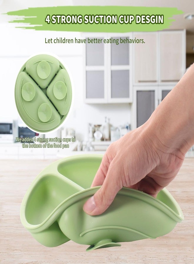 TONY STARK Baby Suction Plates for Baby Feeding with 4 Strong Suction Cups, Silicone Toddler Plates with Deep Divided for Kids to Feed Themselves, Dish Washer & Micro-Wave Oven Safe (Green) - Image 2