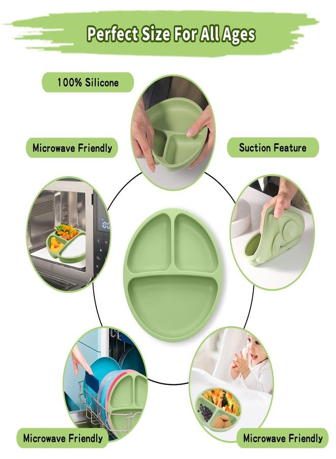 TONY STARK Baby Suction Plates for Baby Feeding with 4 Strong Suction Cups, Silicone Toddler Plates with Deep Divided for Kids to Feed Themselves, Dish Washer & Micro-Wave Oven Safe (Green) - Image 5