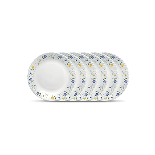 La Opala Diva Classique Collection Opal Glass Crockery | Quarter Plate Set of 6 | Twilight Bouquet Design | for Snacking & Gifting | Microwave Safe | 100% Vegetarian | Extra Strong | Light & White - Image 1