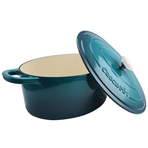 Crock-Pot Artisan Oval Enameled Cast Iron Dutch Oven, 7-Quart, Teal Ombre - Image 3