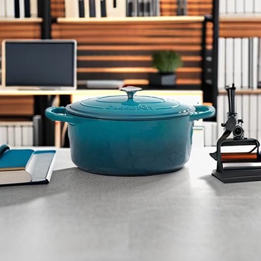 Crock-Pot Artisan Oval Enameled Cast Iron Dutch Oven, 7-Quart, Teal Ombre - Image 5