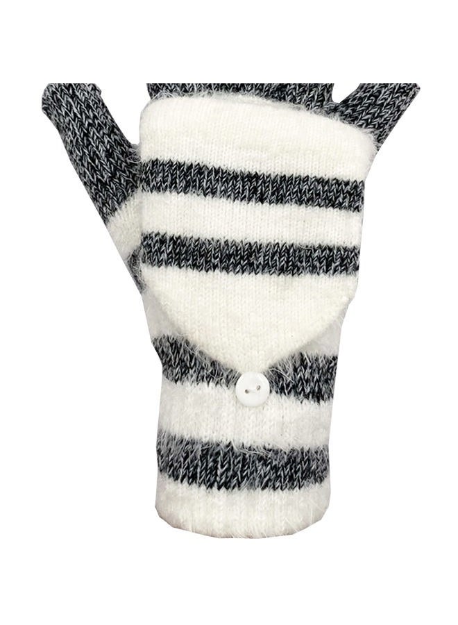 Beurlike Women's Winter Gloves Warm Wool Knitted Convertible Fingerless Mittens, Black White, One size - Image 4