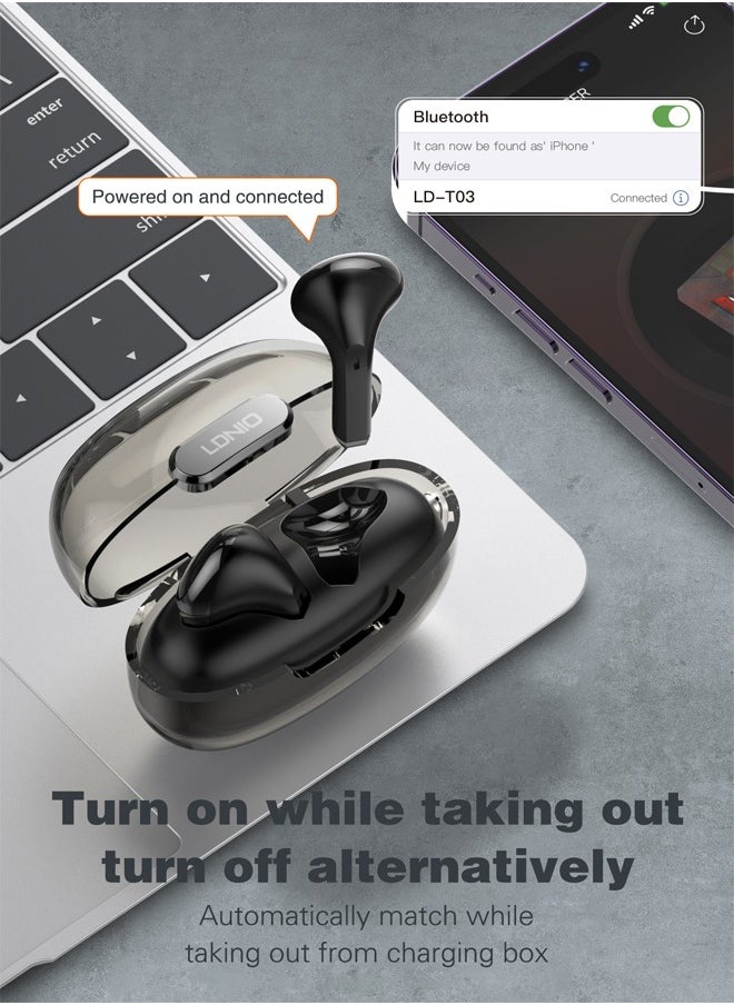 LDNIO TWS Bluetooth 5.0 In-Ear Earbuds With Charging Case Black  - Image 3